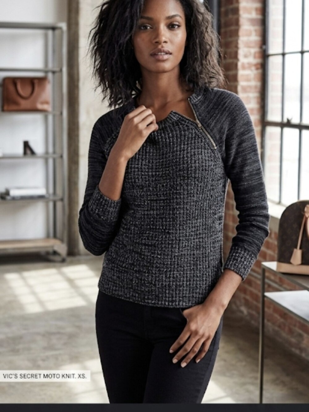 Victoria's Secret Charcoal Zip-Accent Moto Sweater